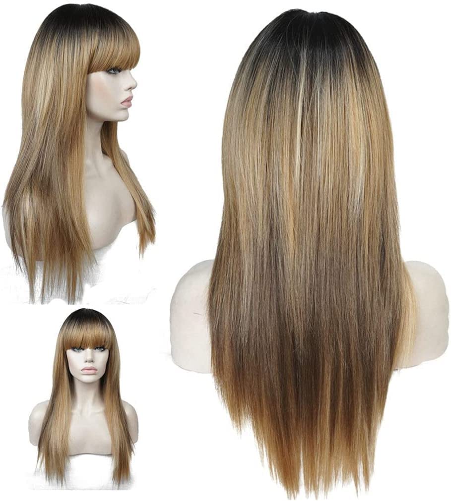 LIOONS Parrucca realistica Parrucche Vintage Classiche Parrucche Lunghe da Donna Lisci Capelli Lisci Naturali Come la Seta Parrucche Sintetiche Resistenti al Calore 24 "/ 60 cm Eleganza Naturale
