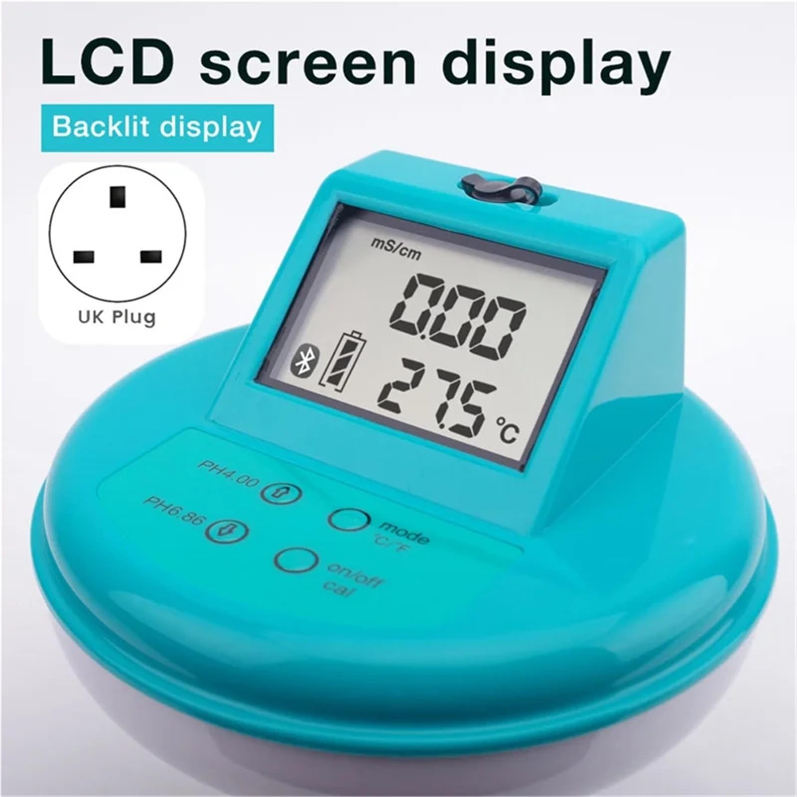 Misuratore di pH, EC, temperatura, ORP, 4 in 1, tester qualità acqua, misuratore conduttività for acquari, piscine, acquacoltura, letture dati APP,Multifunzionale