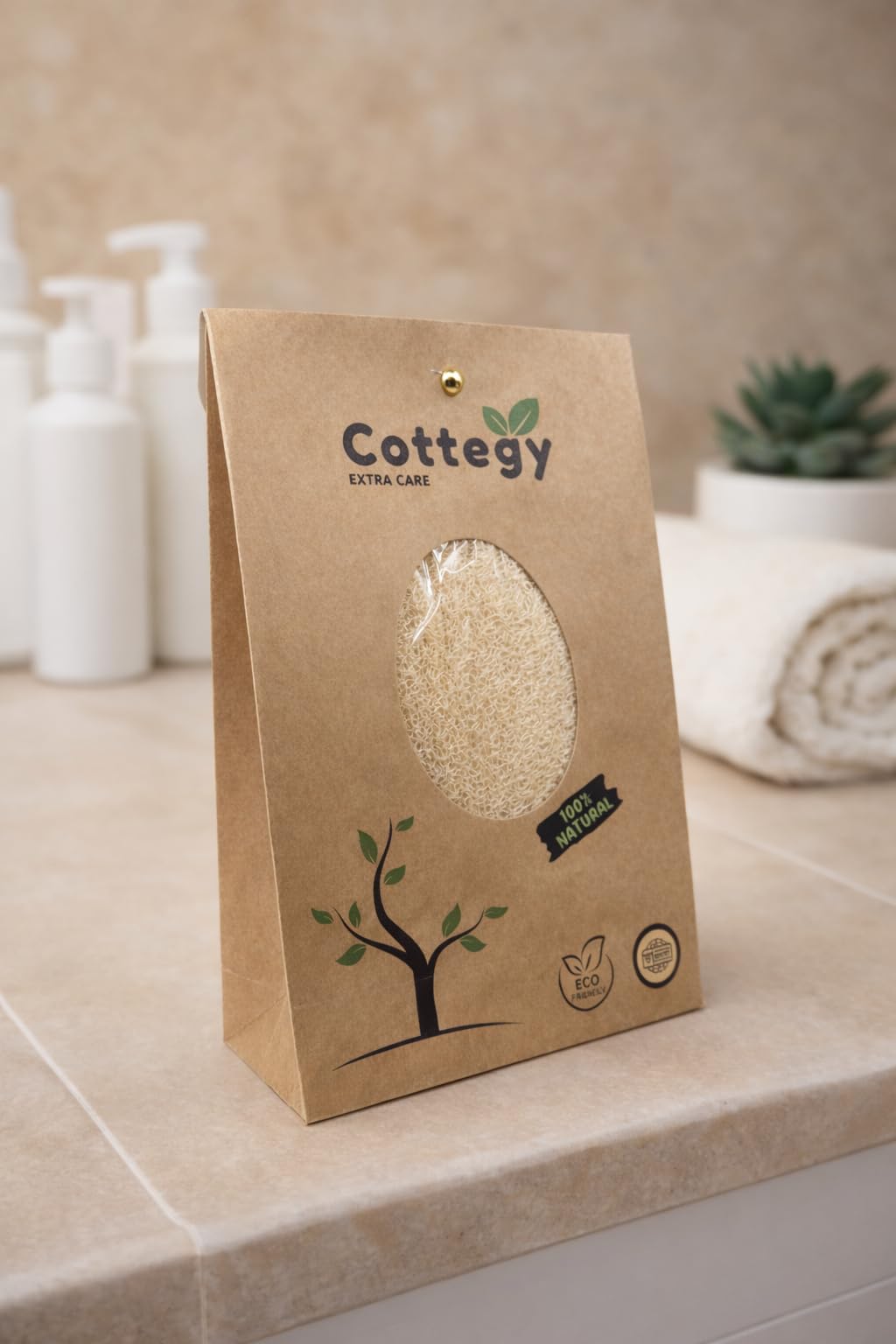 Spugna esfoliante in luffa naturale egiziana, confezione da 2 (1 pezzo), spugna ecologica da bagno e doccia per viso e corpo, 100% naturale, ideale per uomini e donne