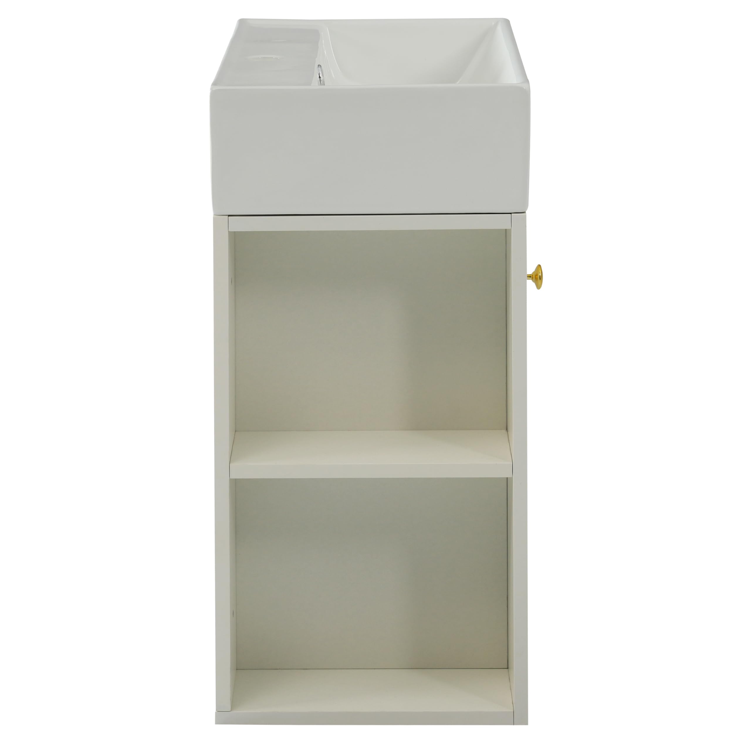 Mobile da bagno sospeso da 55 cm, con lavello in ceramica, moderno mobile da parete con anta scanalata e ripiano aperto, per casa, bagno, piccolo spazio, senza rubinetto (bianco)