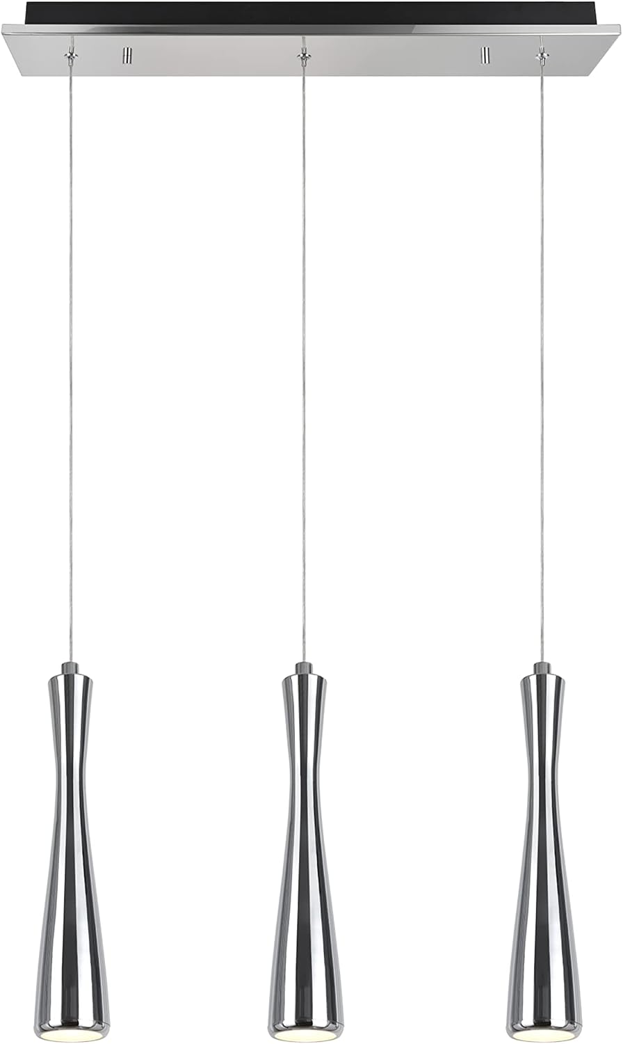Aspen Creative 61061-2 Adjustable LED 3 Light Hanging Pendant Ceiling Light, Contemporary Design in White Finish, Metal Shade, 22 7/8" Wide