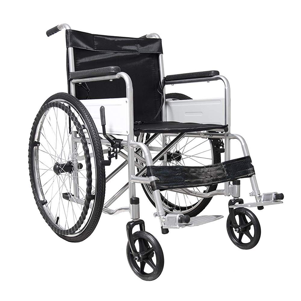 Sedia a Rotelle Pieghevole Leggera ad Autospinta, Carrozzina per Disabili ed Anziani con Braccioli e Poggiapiedi Estraibili, Cintura di Sicurezza, 85 x 69 x 91 cm, Nero