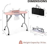 Vista 7 de WELLHUT Mesa de Técnico de Uñas Ventilada para Manicura con Lámpara LED, Colector de Polvo, Bolsa de Transporte y Cojín Suave, Mesas de Uñas