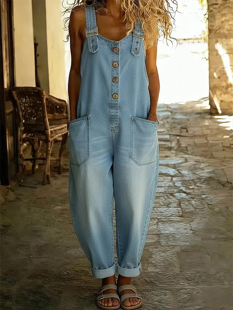 ORANDESIGNE Salopette Jeans Donna Baggy Estiva Vintage Y2K Salopette Jeans Larga Chic Overall Tuta Intera Gamba Larga con Spalline Regolabili