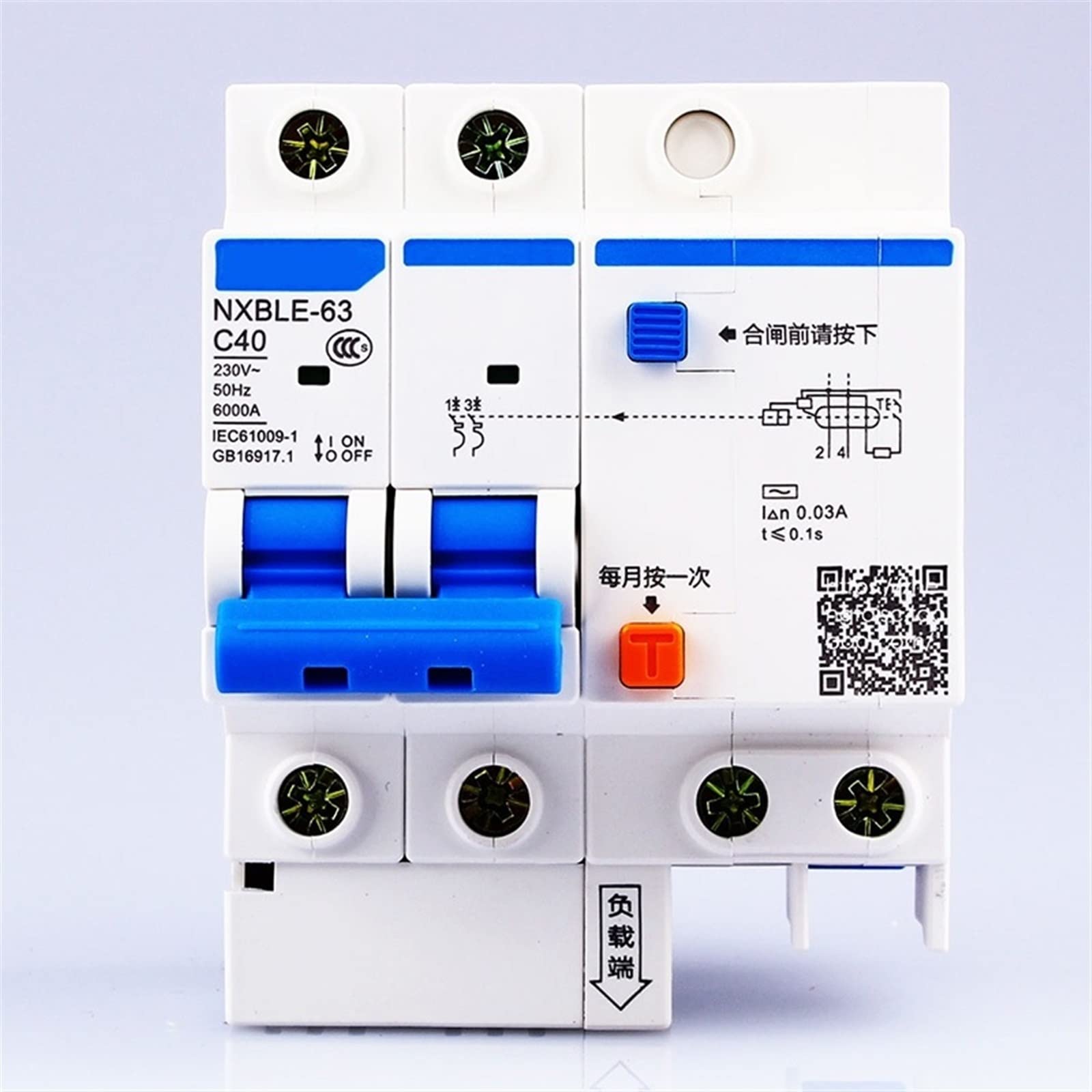 JNVFTCUX AC230/400V NXBLE-63 2P Residual Current Device C 40 50 63A Type Electromagnetic Circuit Breaker Overload Protection 1Pcs(40A)