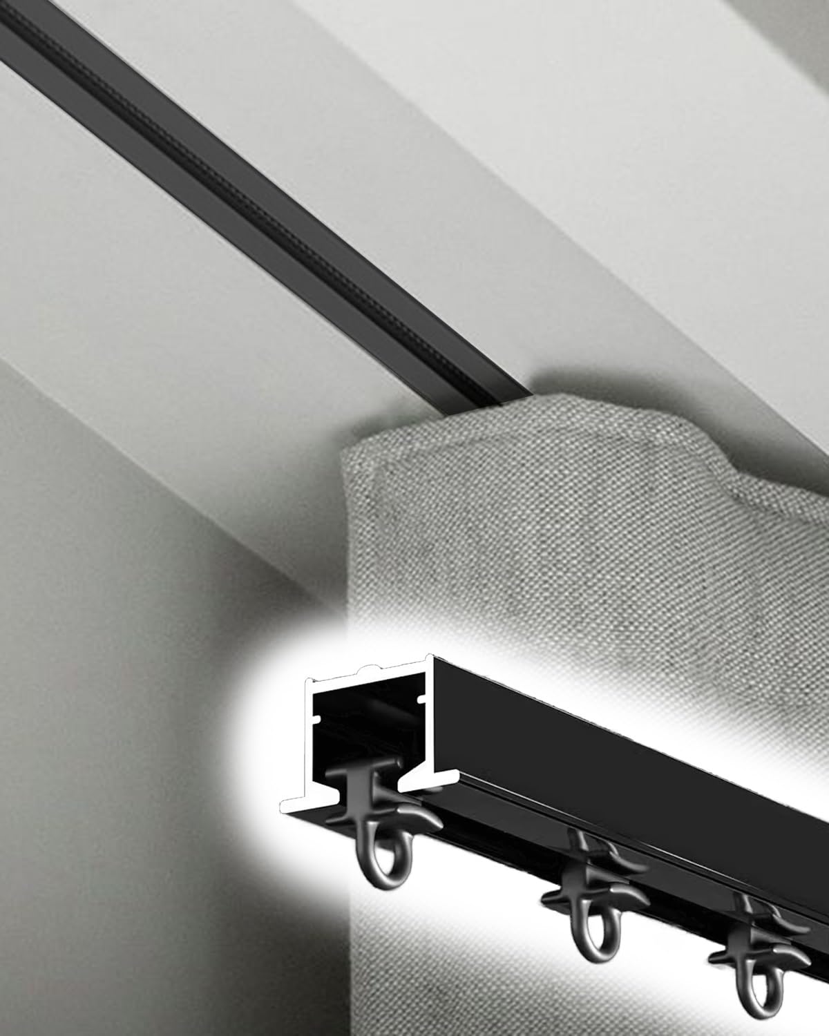 GLDYTVF Invisible Curtain Track for Ceiling, Black Aluminum Rail for Balcony/Hospital/Living Room, 420cm/16.4ft Cuttable Ceiling Decor, o