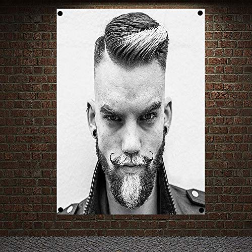 Classic Pompadour Men's Beard Hairstyle Barber Shop Decor Wall Chart Flag Canvas Painting 96x144 cm (38X57 inches) D02
