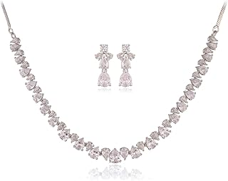 Ratnavali Jewels American Diamond Gold Plated Traditional Fashion Jewellery Red White Necklace Pendant Set with Earring fo...