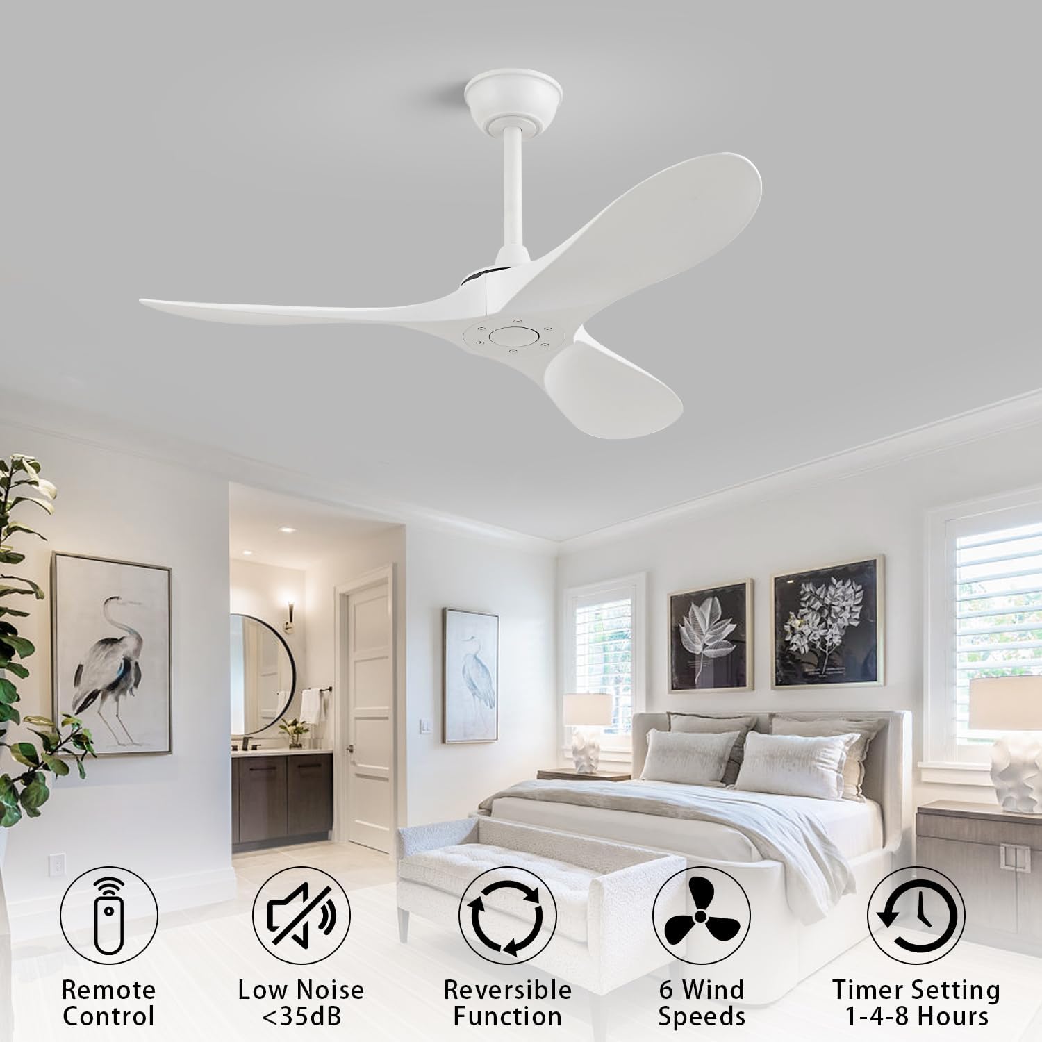 42'' Ceiling Fan no Light,Outdoor Ceiling Fan with Remote Control,3 Plastic Blades with White Finish,Suitale for Outdoor Patio,Porch,Living Room