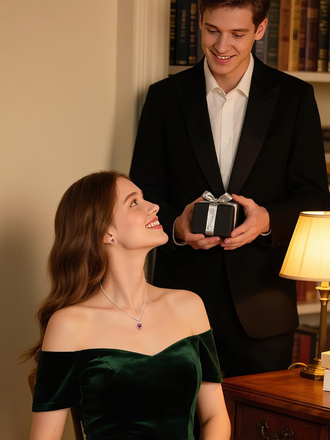 Bestyle Sparkling 925 Sterling Silver Birthstone Necklaces for Women, Created Heart/Round/Teardrop/Square Crystal Solitaire Pendant Diamond Necklace, Great Birthday/Anniversary/Wedding Gifts - Image 3