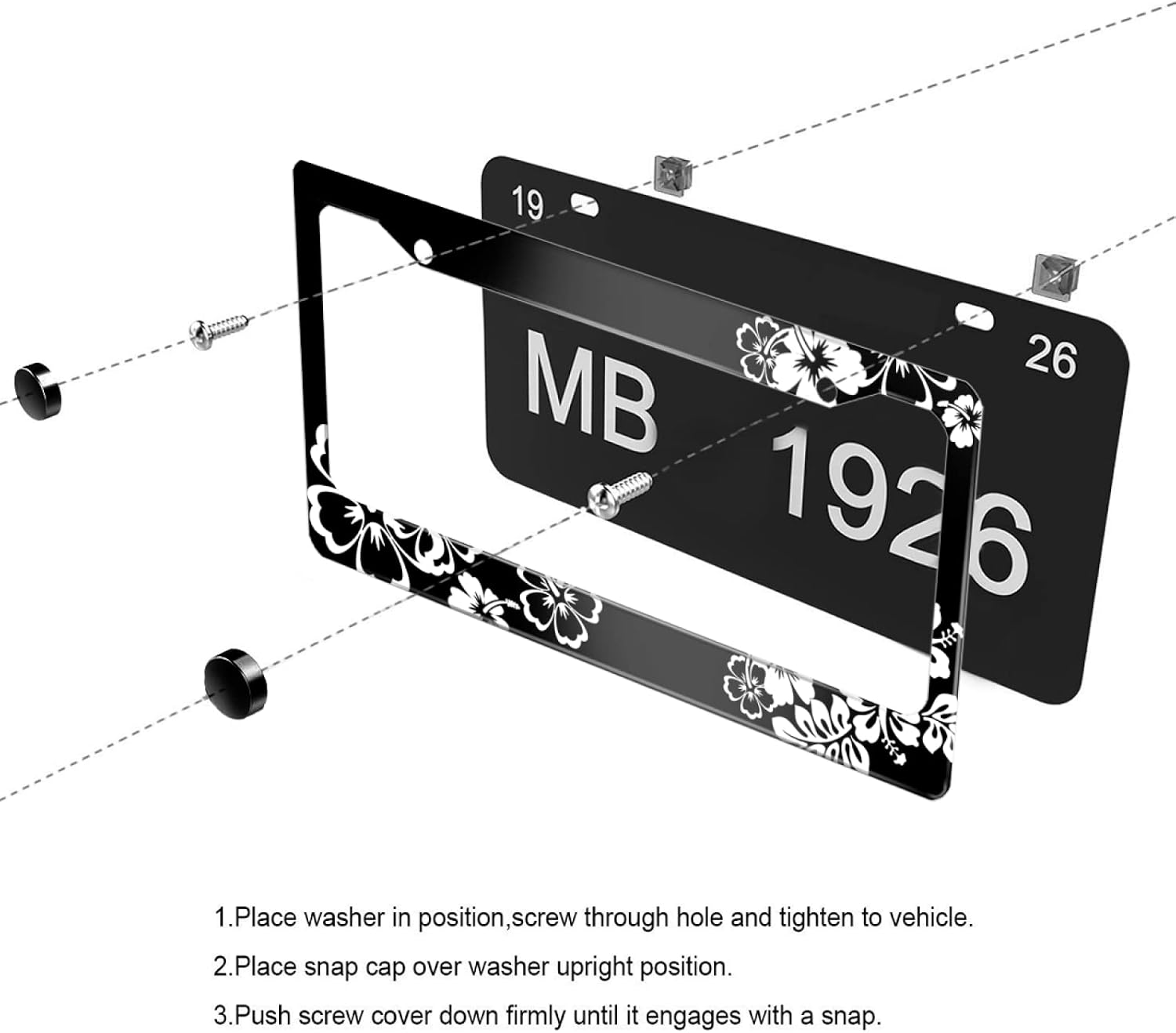 Personalized License Plate Frame Beautiful Hibiscus Flowers Stainless Steel License Plate Holder Accessory Decorative 2 Holes and Screws Fits US Standard License Plates 12.2 x 6.3 in for Men Women