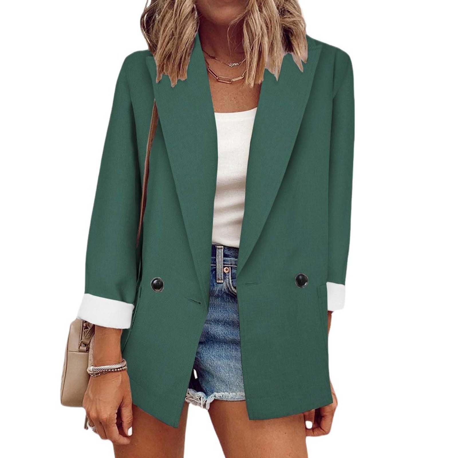 Womens Open Front Blazer Casual Double Breasted Trench Coat Long Sleeve Work Office Suit Jackets Blazer Elegant Coat