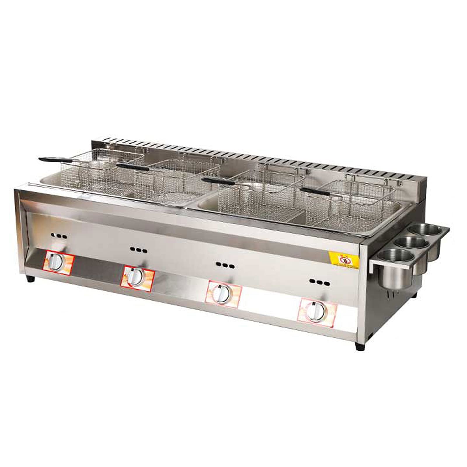 Deep Fryer Silver Large Capacity Gas Fryer, Stainless Steel Lpg Fryer For Home And Commercial, Adjustable Firepower, With Baskets And Lids, For Chips Donuts Fish, Easy Clea