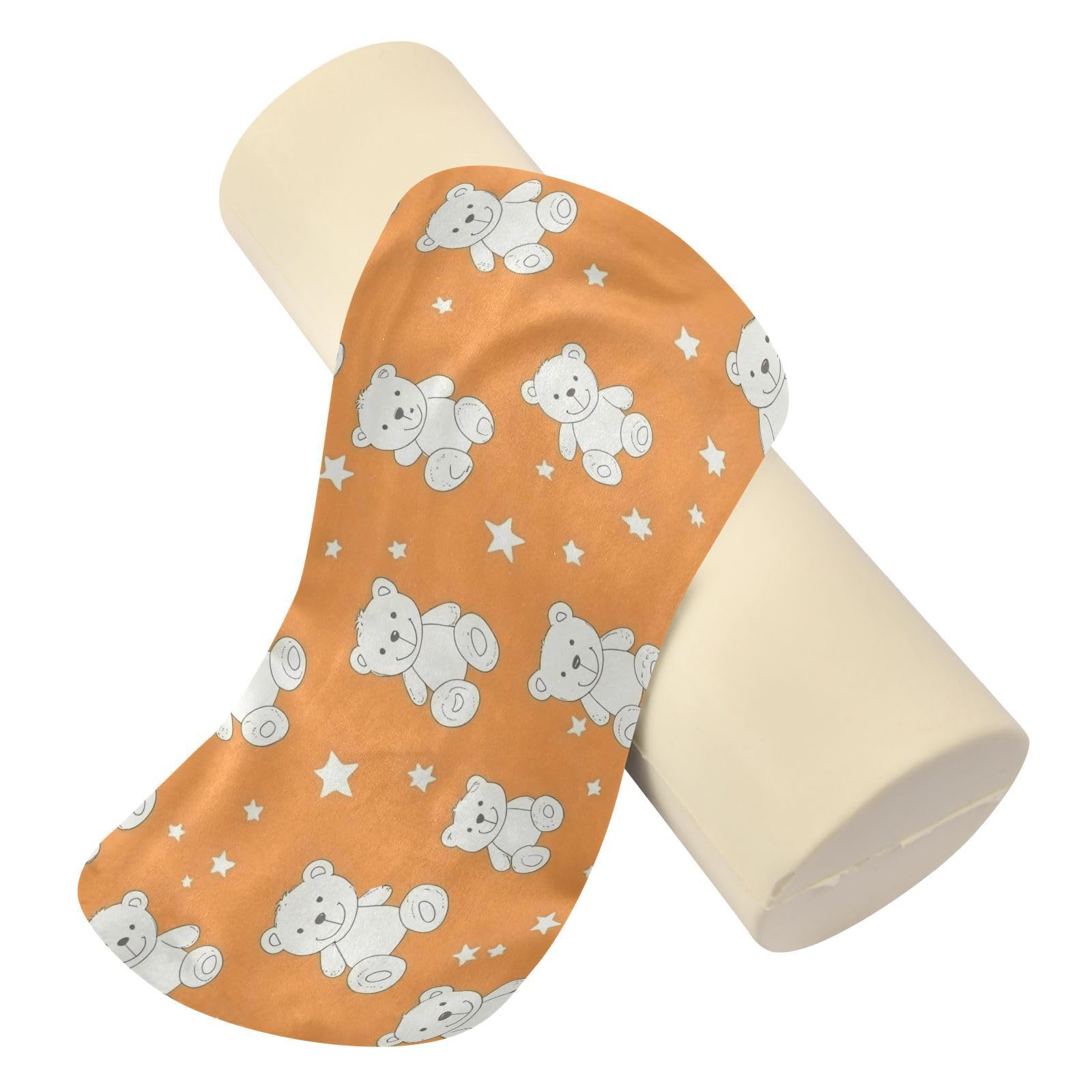 miaozhen Cartoon Cute White Teddy Bear Stars Neck Roll Pillow Decorative Cylinder Pillows for Bed almohadas para el Cuello 5.5''x17''