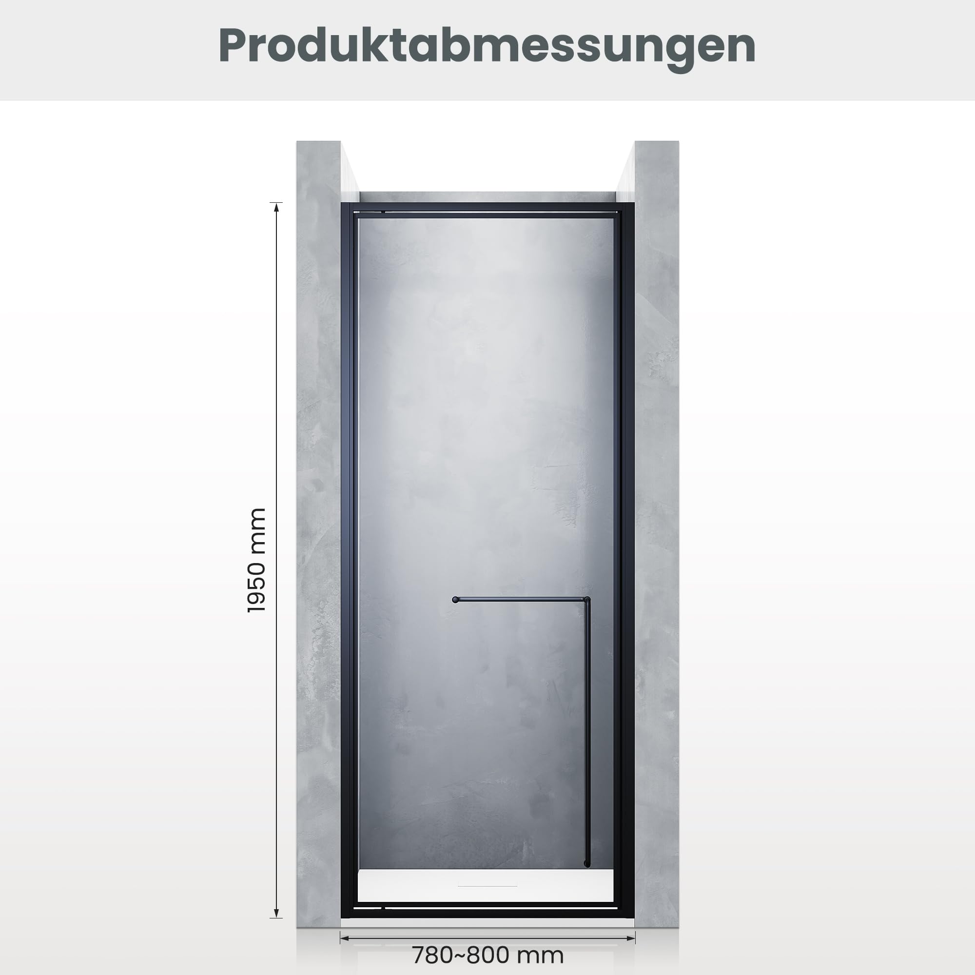 SONNI 80 x 195 cm przegub obrotowy drzwi prysznicowych zawias prysznic czarny 6 mm szkło hartowane listwa chroniąca przed wodą magnetyczna przyciąganie