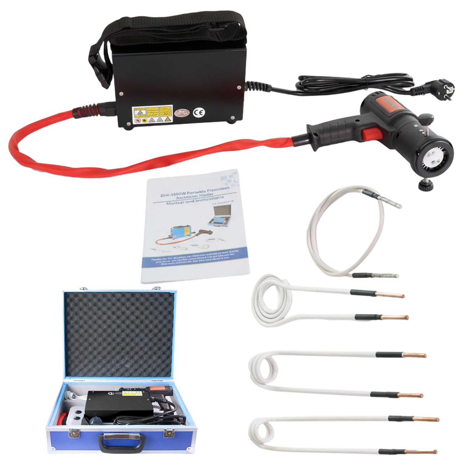 Calentador de inducción magnética de 1500 W 800 ℃, extractor de tornillos por inducción, 4 bobinas, calentador de inducción sin llama para retirar pernos y tuercas oxidados (negro)