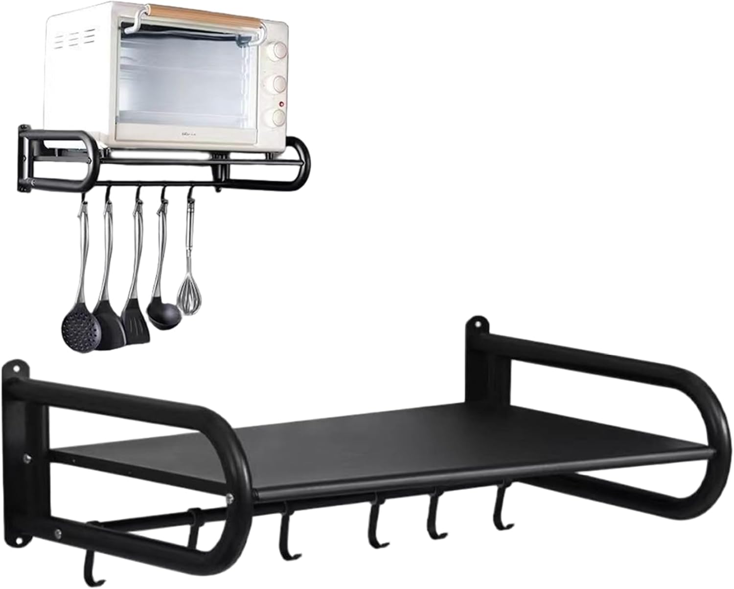 Microwave Shelf Wall Mount 17.7x14.4 Metal Microwave Wall Mount with Hooks Washable Oven Holder up to 31kg Loading for Kitchen Home| Shelf For