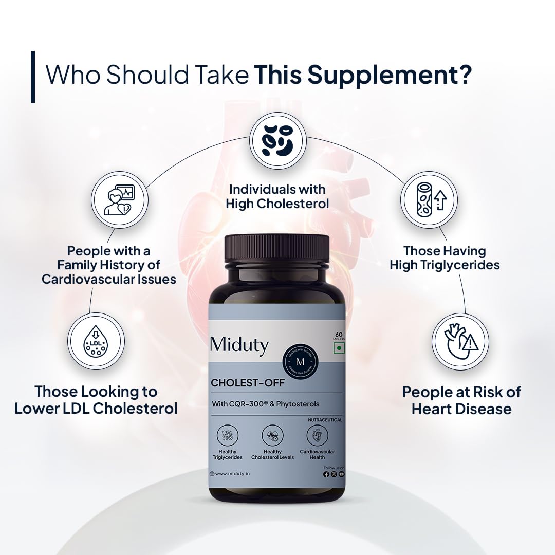 Miduty Cholest-Off - Helps in Normal Cholesterol Levels - Aged Garlic Extract - Pine Phytosterol - Bergamot Orange Fruit Extract - Niacin Vitamin B3-60 Tablets 1