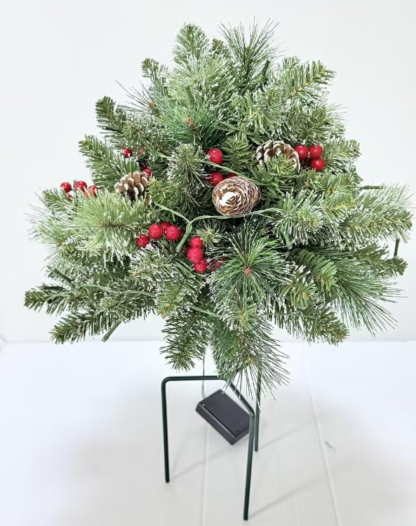 HMASYO Lot de 2 décorations d'urne de Noël artificielles givrées avec 50 lumières de minuterie, fonctionne avec piles, pour porche, allée, jardin, décoration de vacances