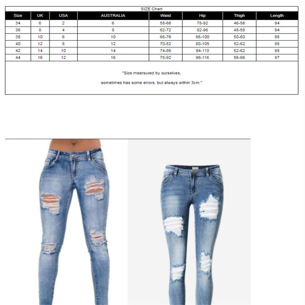 Niedrige Taille Blau zerkratzte Jeans Frauen Mode Loch Distressed Ripped Jeans Femme Push Up gebleichte Vintage Pantalones Mujer-36