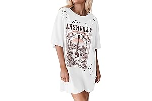 Nashville Womens Vintage Graphic Tees Band Concert TShirt Dress Hollow Out Guitar