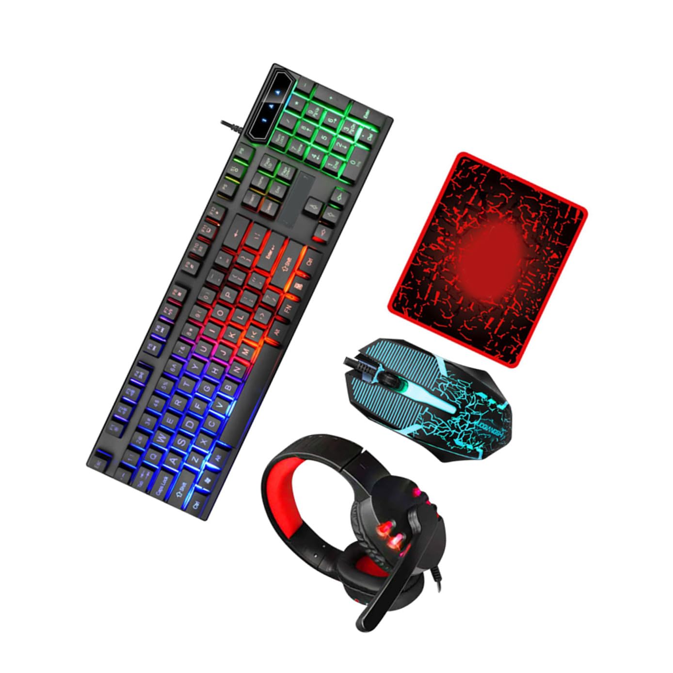 Angoily Ensemble Clavier Souris Et Casque De Jeu 4 en 1 Tapis De Souris Ergonomique Clavier pour Joueurs Accessoires Informatiques