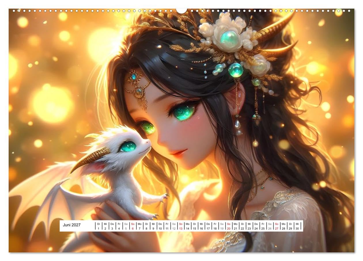 Die Töchter der Geistertiere (Wandkalender 2027 DIN A2 quer), CALVENDO Monatskalender: Anime-Fantasy - Magische Bande zwischen Mensch und Tier (CALVENDO Kunst)