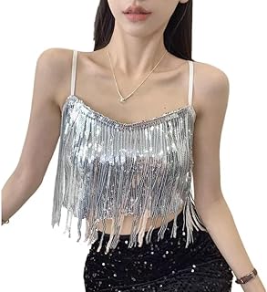 Women Sexy Shiny Metallic Silver Crop Tops Trendy Festivals Rave Halter