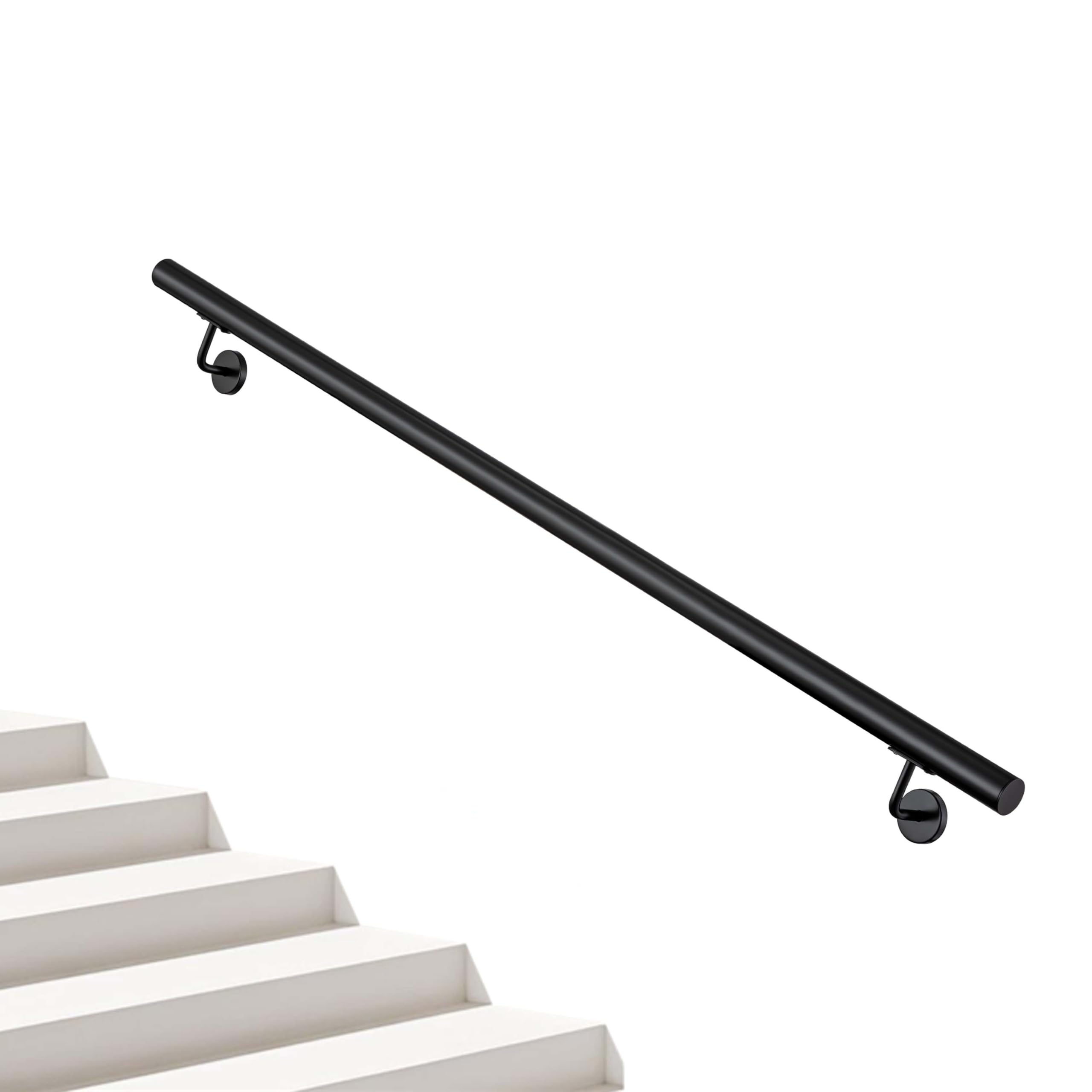 AICA Barandilla de escalera, Pasamanos de acero inoxidable 304 negro mate, 120 cm con 2 Soportes, para Interior y Exterior