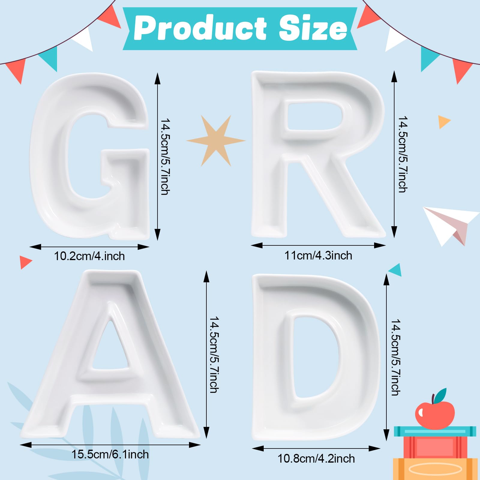 4 Pcs Gard Graduation Charcuterie Number Trays Fillable Ceramic Serving Boxes for Graduation Food, White Candy Serving Boxes, Perfect for Party Supplies Treat Displays