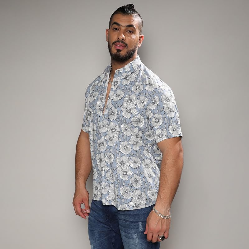 Image of Instafab Plus Men's Shirt for Casual Wear | Spread Collar | Short Sleeve | Button Closure | Plus-Size Fit | Cotton Shirt Crafted with Comfort Fit for Everyday Wear