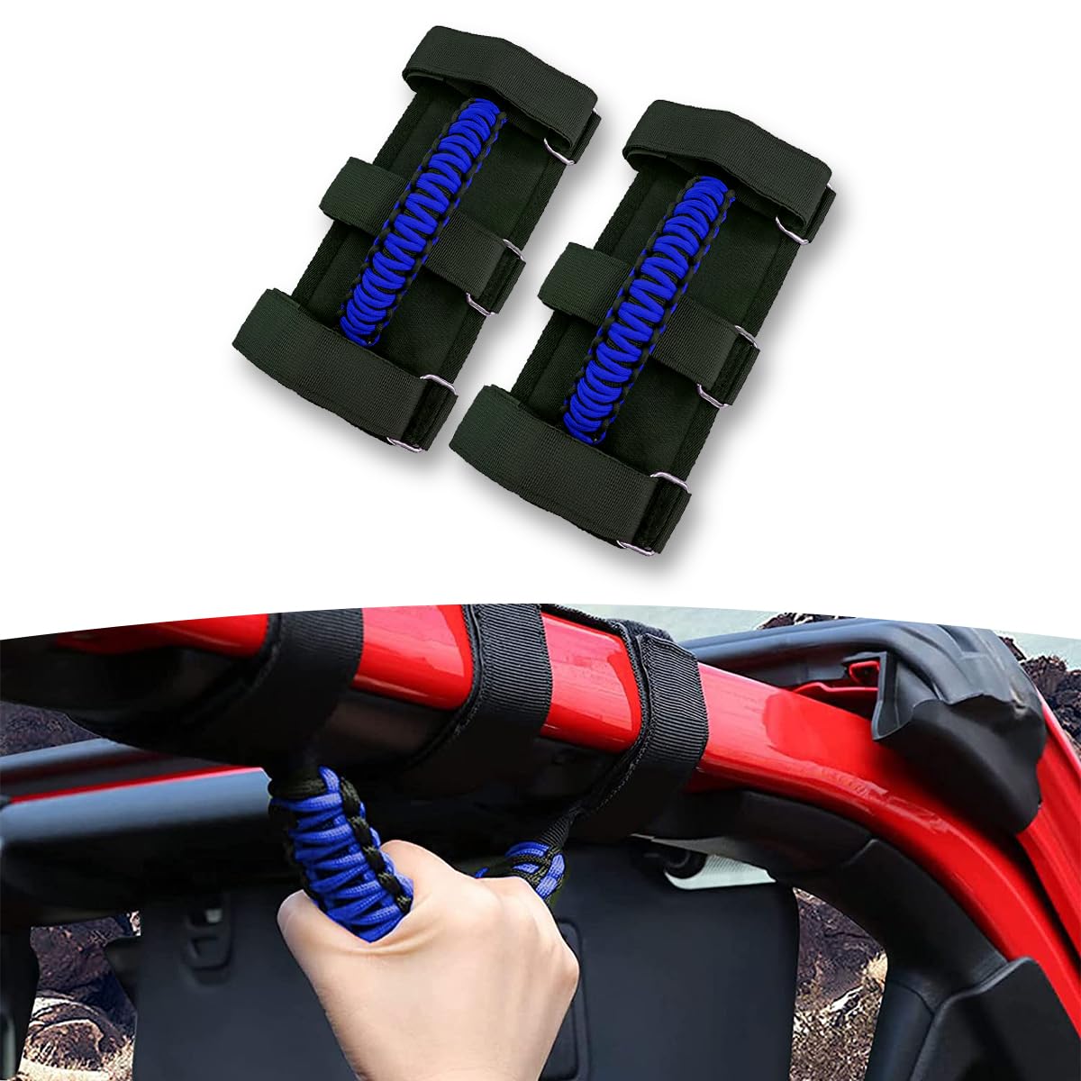Kewucn 2 Pack Car Roll Bar Grab Handles Grip Handle, Easy to Install and Durable Grab Handle Set, Compatible with 1987-2023 Wrangler YJ TJ JK JKU JL JLU & Gladiator JT (Blue)