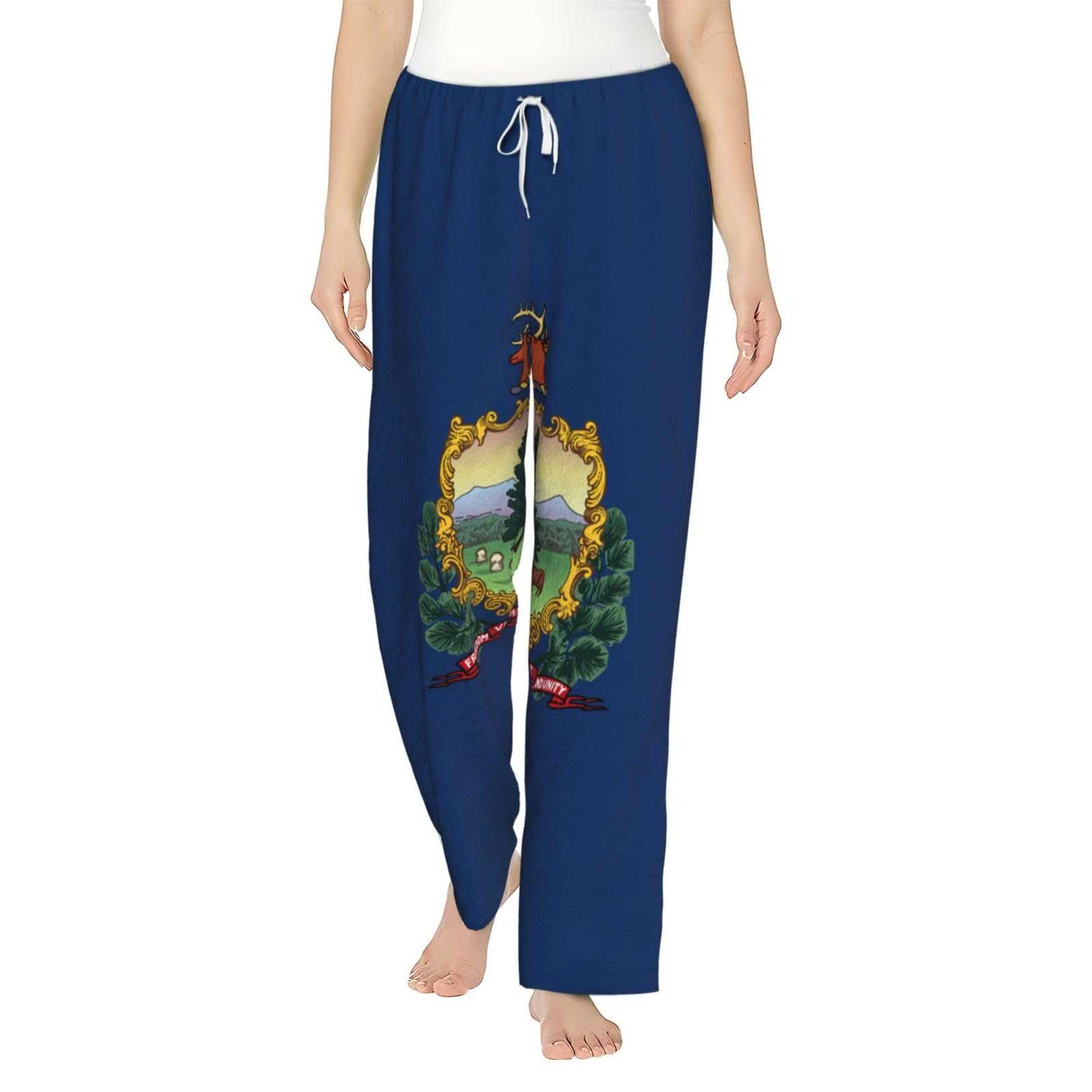 Vermont Damen-Schlafanzughose mit Staatsflaggen-Druck, Flanell, warm, bequem, Lounge-Schlafhose für Urlaub und Weihnachten