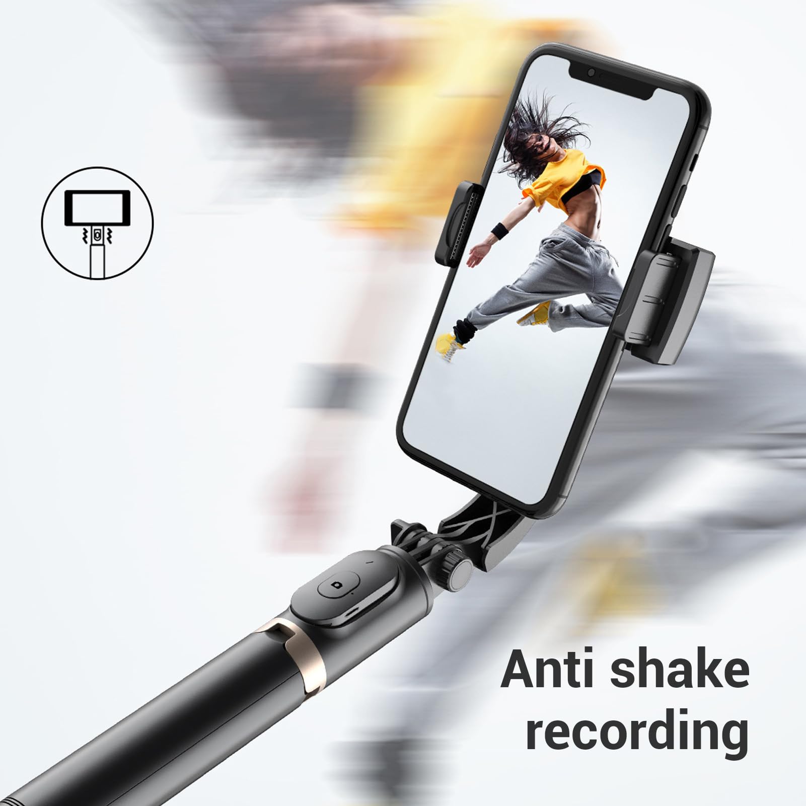 Stabilizator Gimbala do Telefonu, Składany Gimbal do Smartfona z Pilotem, Regulowany Zacisk 360°, Wysuwany Drążek do Selfie,Statyw do Telefonu Zapobiegający Wstrząsom do Vlogowania