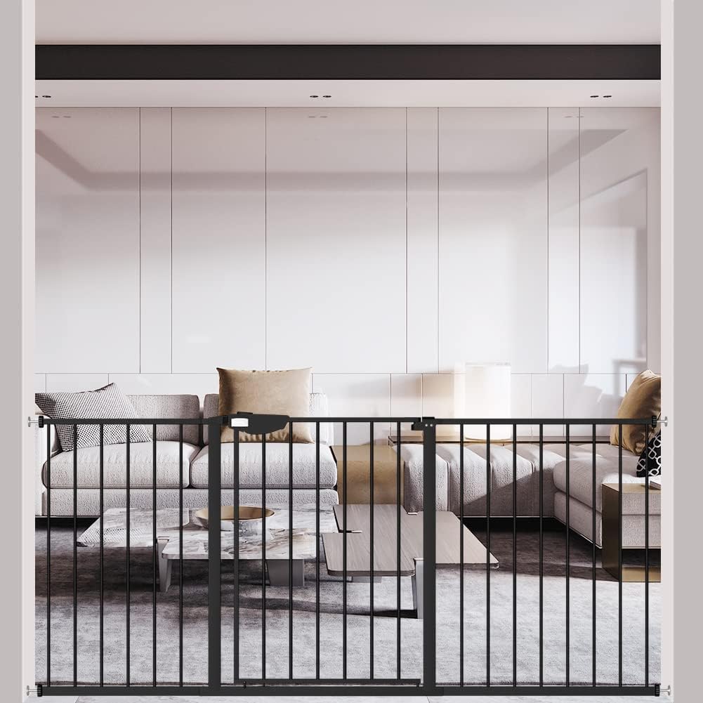 DEARBB Triple Lock Baby Gate for Stairs Doorways and House 31" to 86" Extra Wide Pressure Mounted Easy Walk Through Auto Close Safety Pet Gate Black 49.21-67.32"