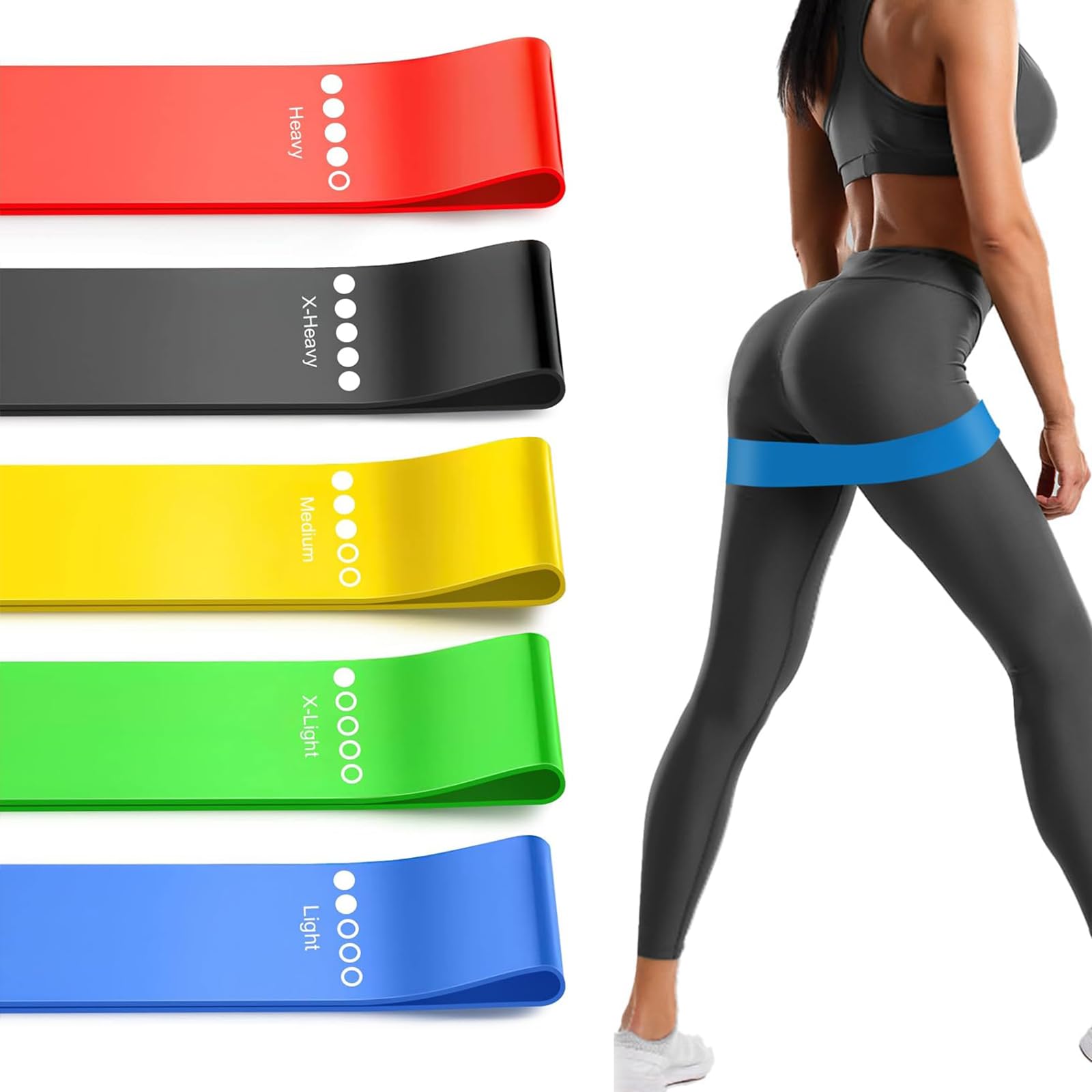 5 PCS Resistance Bands, Latex Material with 5 Different Levels for Men and Women, Skin-Friendly Resistance Fitness Exercise Loop Bands for Legs and Glutes, Arms, Pilates, Yoga-Carry Bag Included