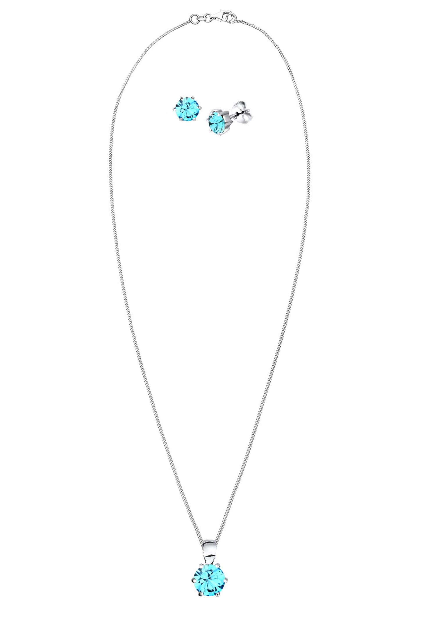 Elli Schmuckset Damen Solitär Anhänger Set Ohrstecker Basic mit Kristallen in 925 Sterling Silber