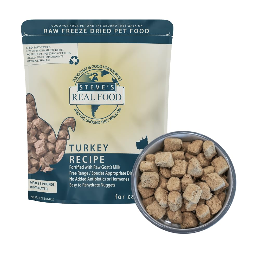Steve's Real Food Freeze-Dried Raw Nuggets - Turkey Recipe - Raw Pet Food for Dogs and Cats - 20 oz