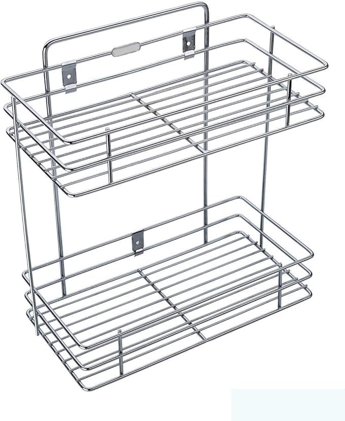 12FOR COLLECTION 2 Tier Stainless Steel Kitchen Rack Basket Stand| Storage Rack for Kitchen Organiser, Wall Mounted 2 Level Organizer Shelf for Spice Boxes, Utensils Large-image-16