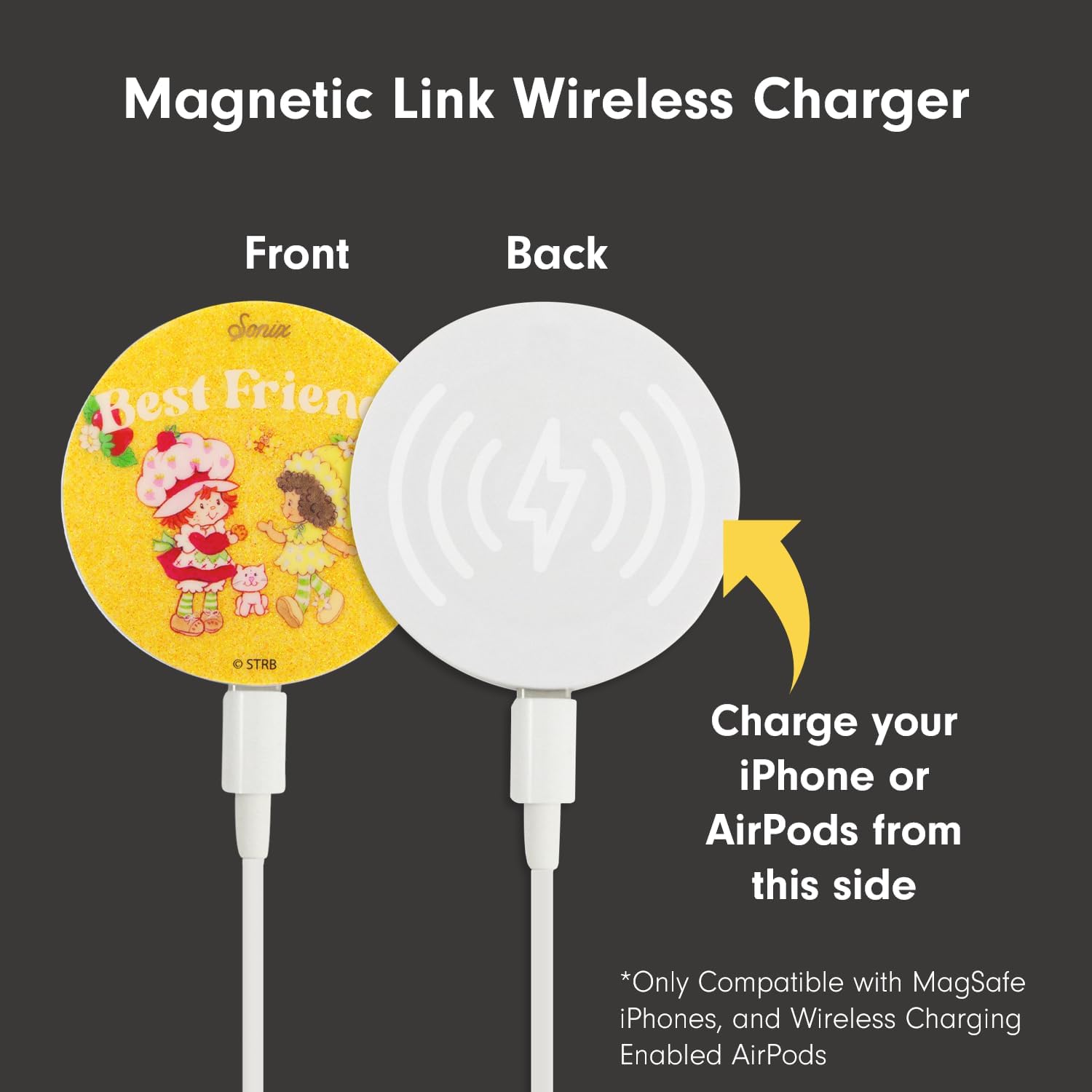 Sonix Magnetic Charger for MagSafe for iPhone 16, iPhone 15, iPhone 14, iPhone 13, iPhone 12 Series | Fast Wireless Charger x 6.5ft Cable (USB-C) | Strawberry Shortcake Berry Besties