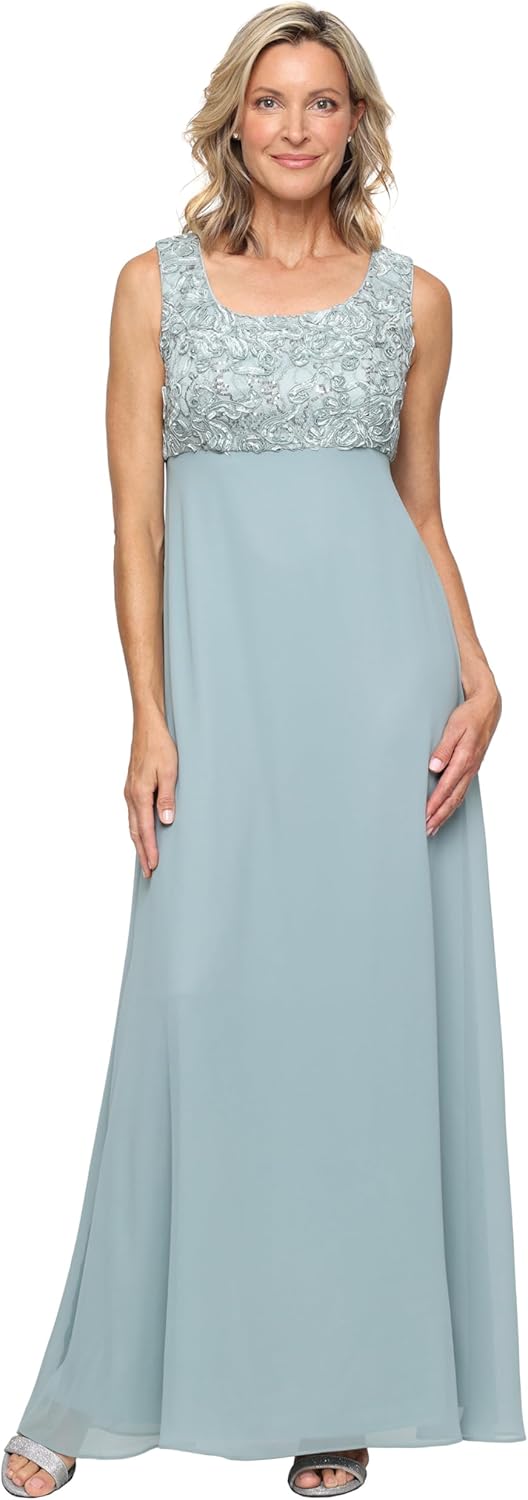 Alex Evenings Women's Long Empire Waist, Two Piece Mother of the Bride Dress with Lace Jacket