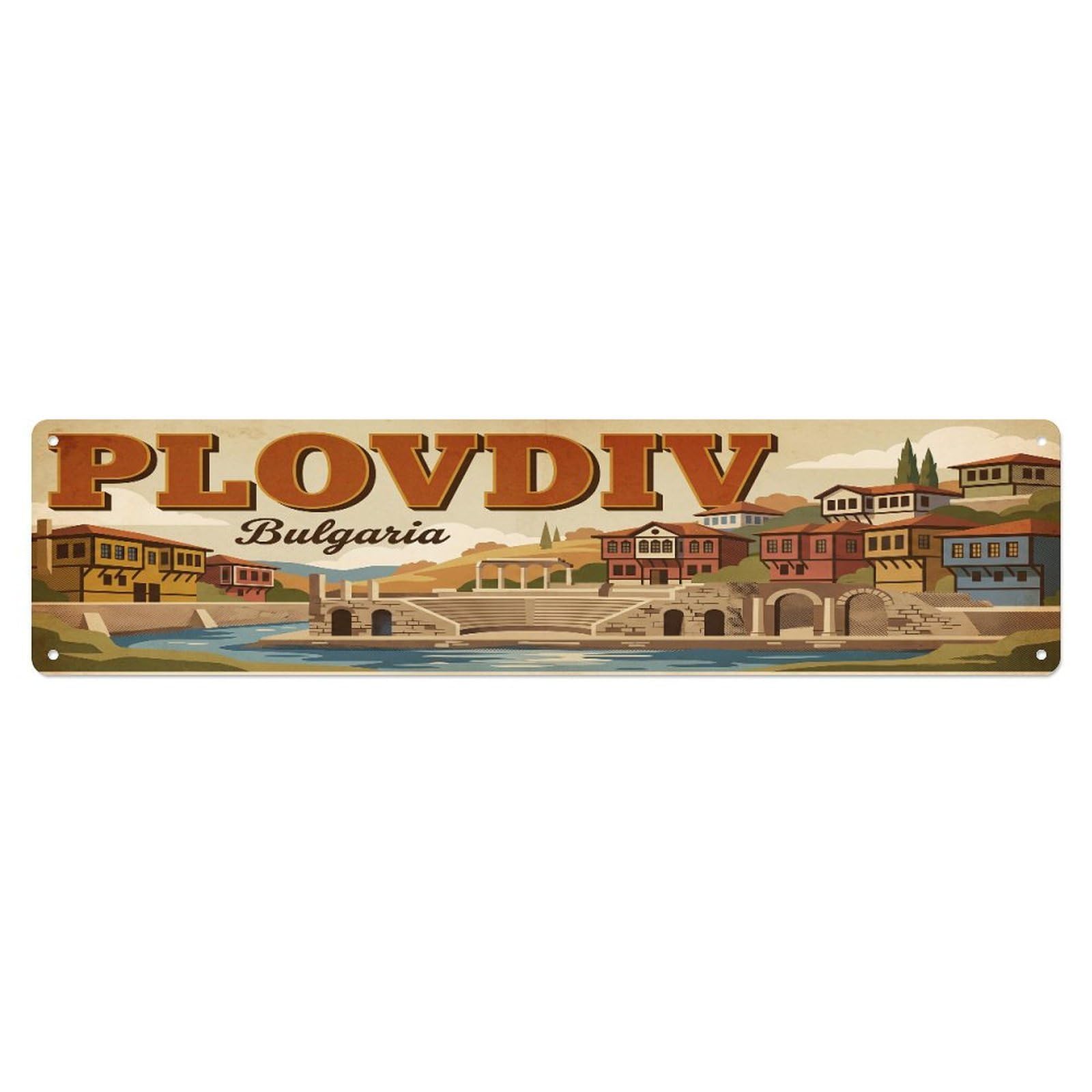 Tgrcjimh Style Metal Tin Sign Vintage Travel Plovdiv