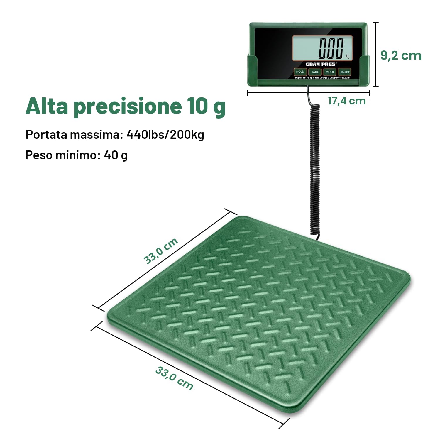 Bilancia digitale ad alta precisione GRAM PRES 440 lbs 10 g piattaforma in acciaio Hold Tare