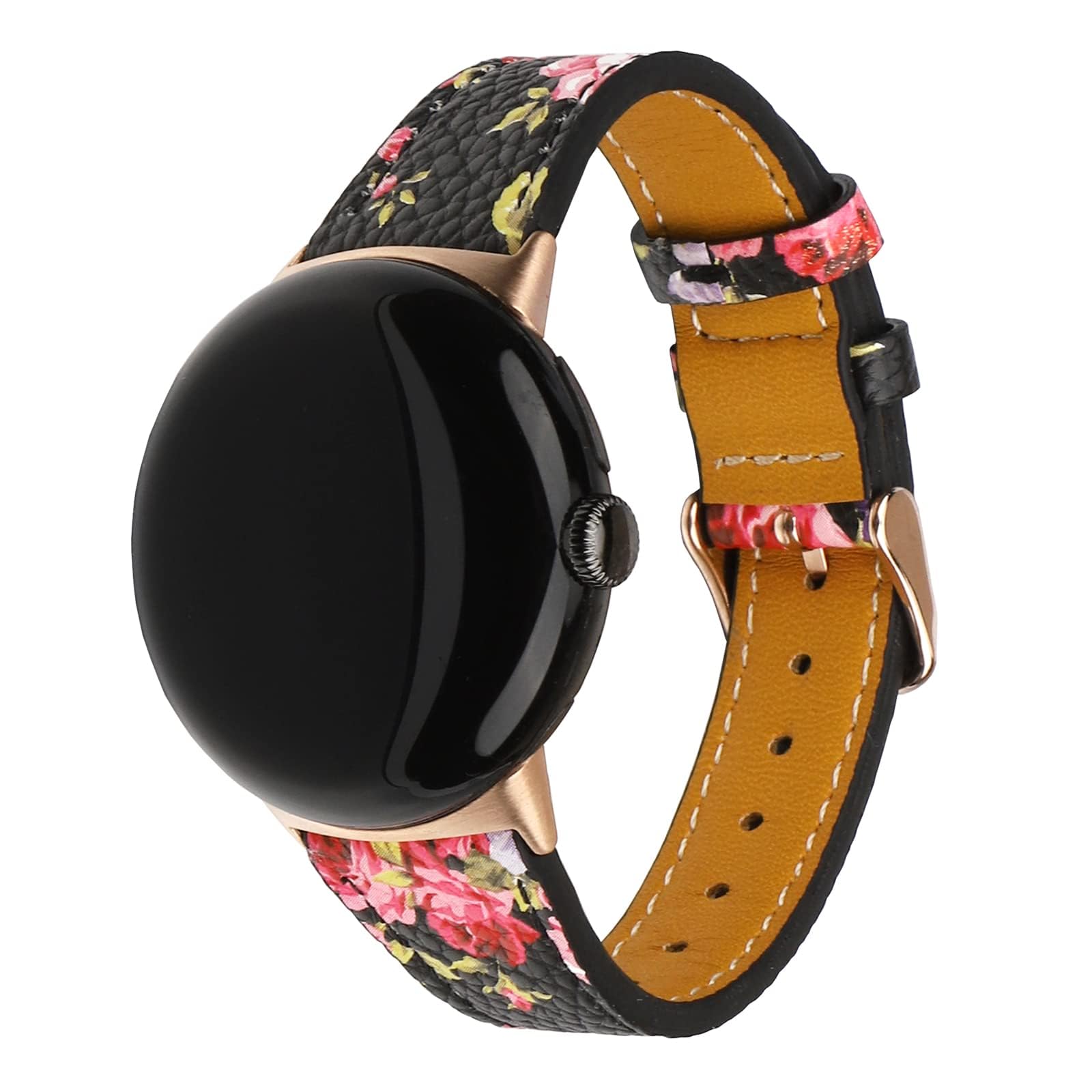 Mtozon Leather Bands Compatible with Google Pixel Watch 4/3 41mm Watch 2 Watch1, Replacement Genuine Leather Straps for Women Men, Floral