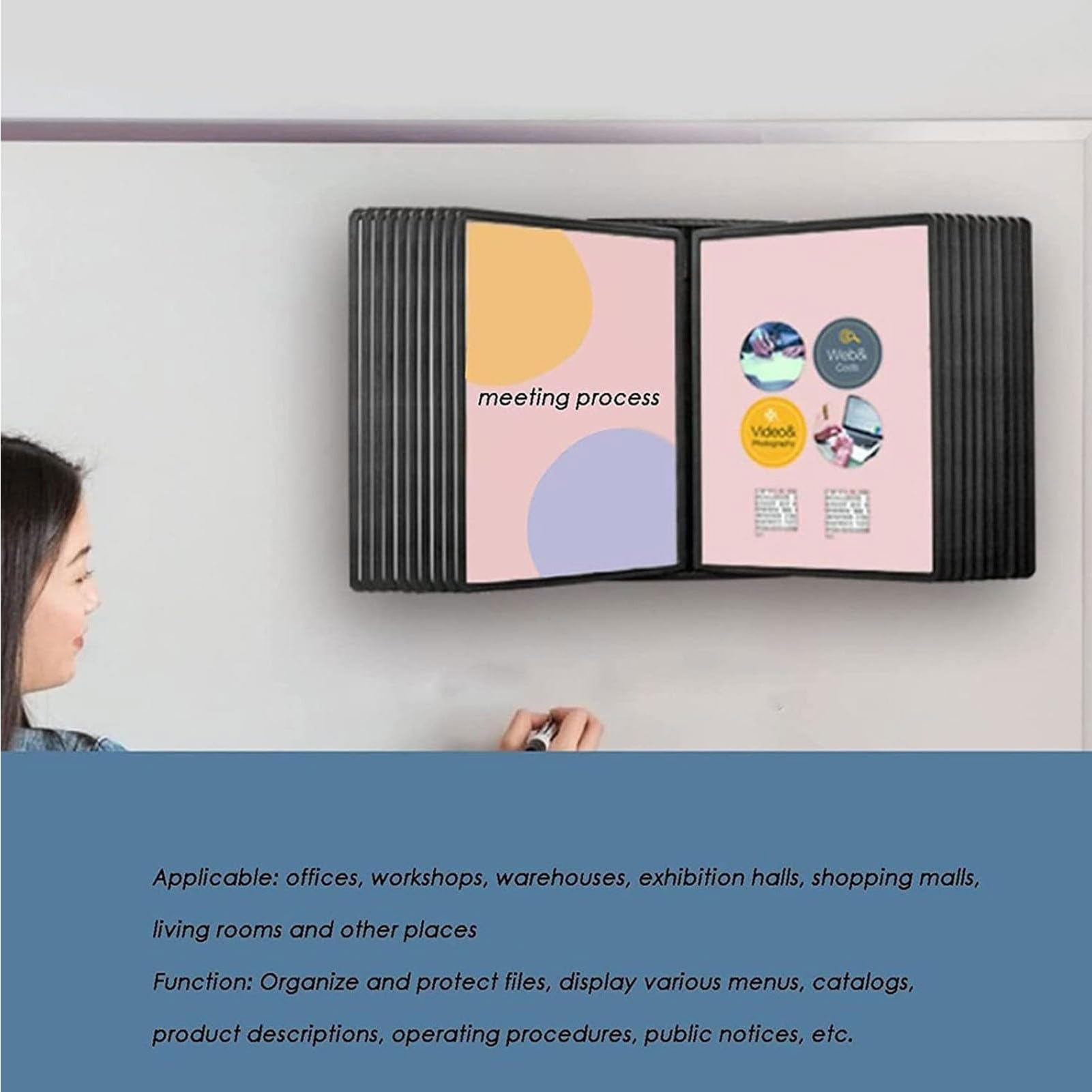 Sistema di Riferimento E Visualizzazione a Parete, 20 Pagine/40 Lati, Raccoglitore Ad Anelli A4, Portadocumenti da Parete, per Sale Espositive Hotel e Ristoranti,T