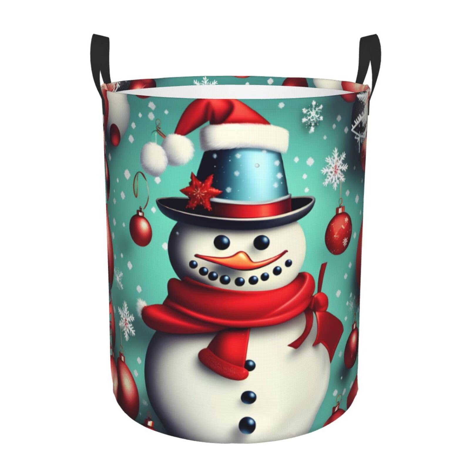 M Collapsible Laundry Hamper Round Merry Christmas Day Print Storage