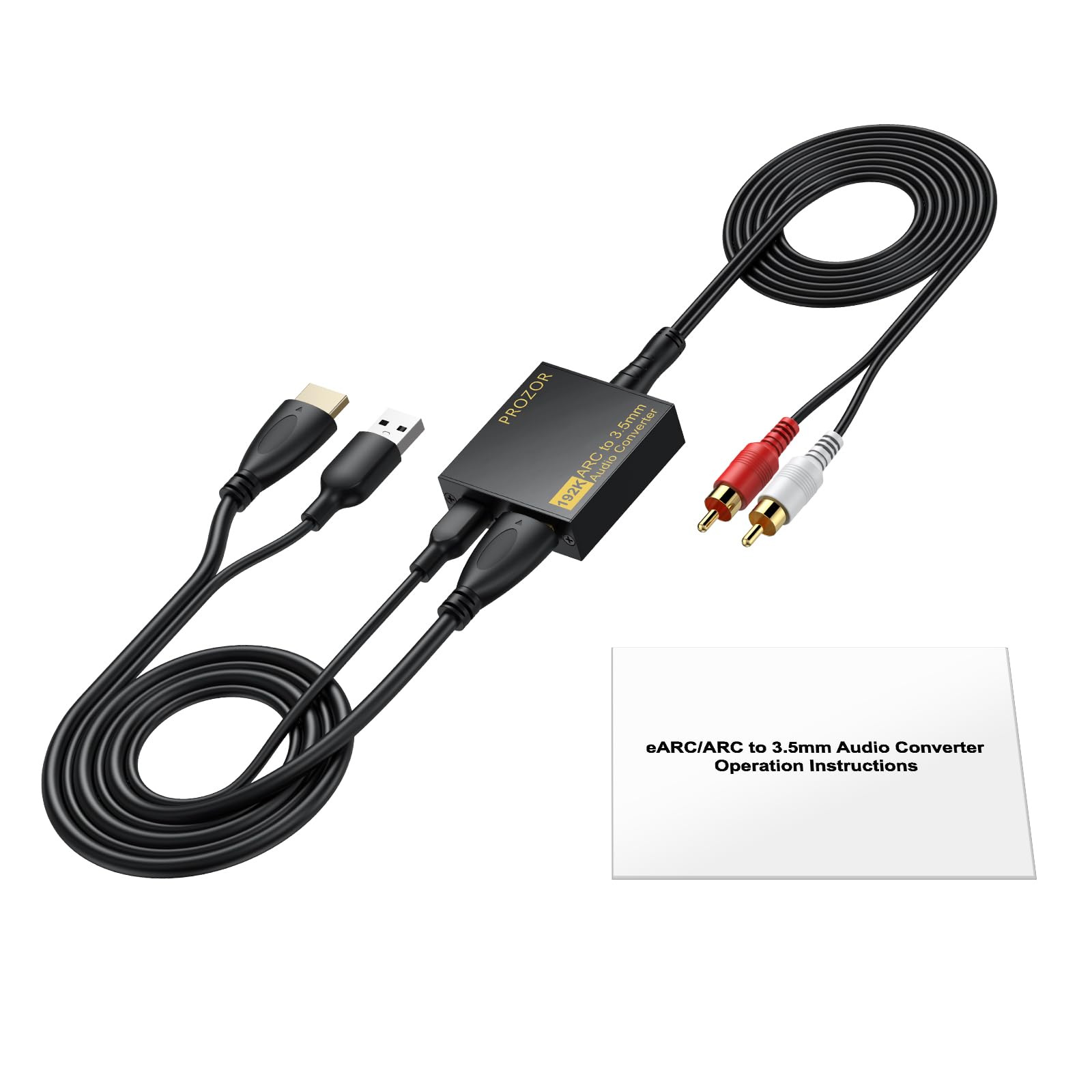 PROZOR Extracteur Audio HDMI eARC/ARC vers 3.5mm - Compatible eARC et ARC - Sortie Casque Jack - Contrôle Volume TV (CEC) - 192kHz/24bit - Pour TV, Casque Filaire, Enceintes Actives - Alimentation USB