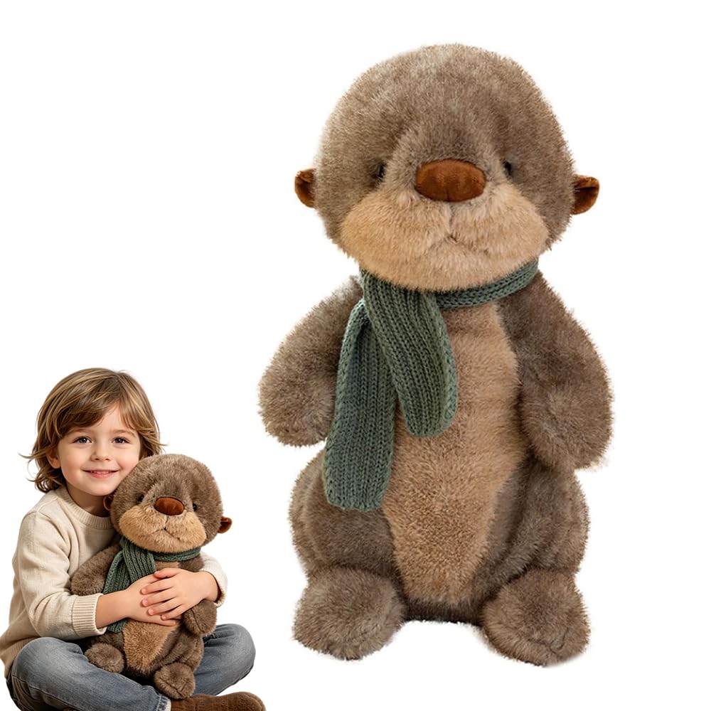 Peldris Otter Plush Toy, 40 cm Otter Plush Doll with Knitted Scarf, Fluffy Stuffed Animal Plushie for Hugging and Playing, Cute Cuddly Companion for Children & Adults