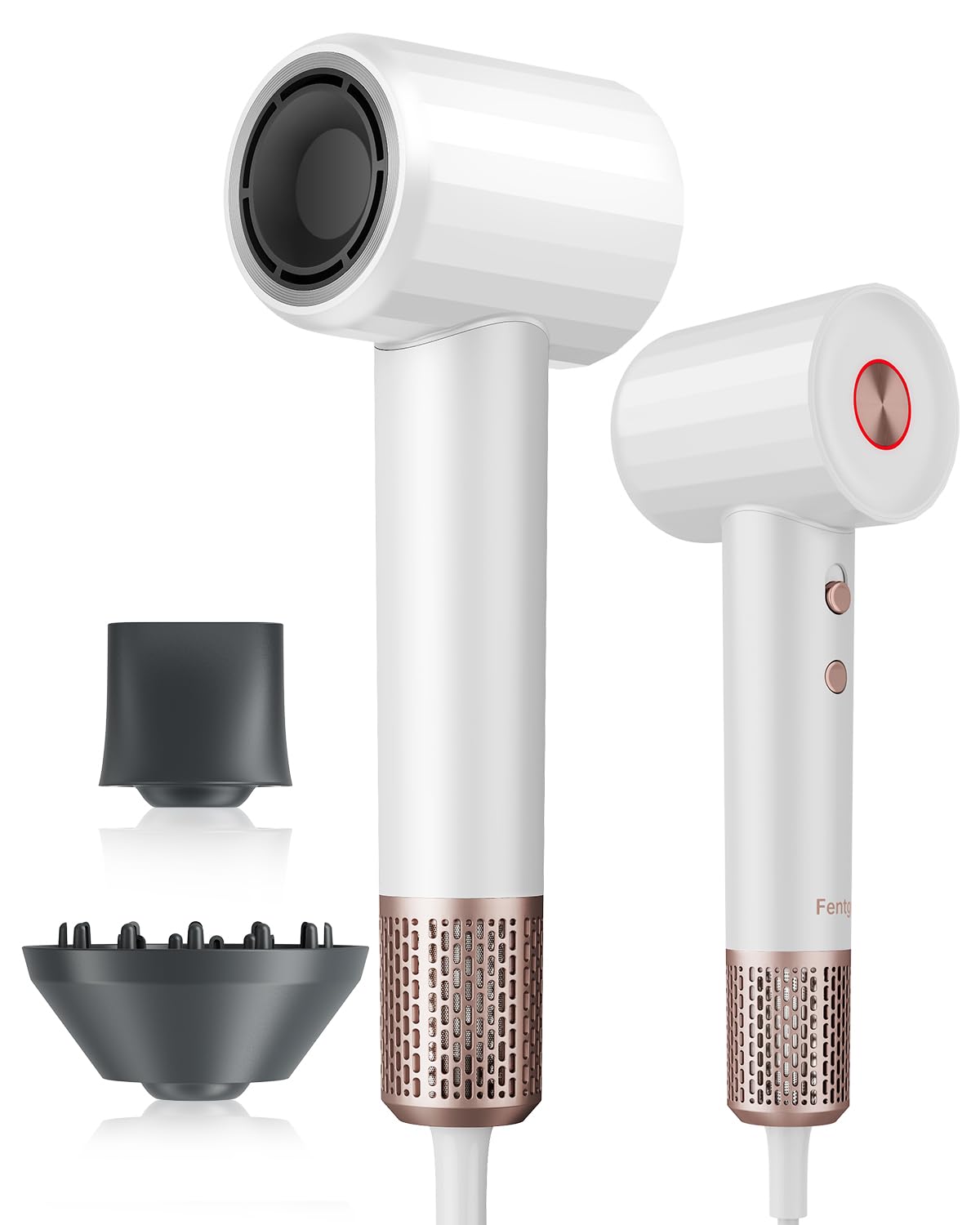 Fentgo High Speed Ionic Hair Dryer with Diffuser, Professonal Blow Dryer 110,000 RPM Brushless Motor for Fast Drying, 1500W 4Temps /2Speeds, Thermo-Control Hairdryer for Women Home Travel (White)