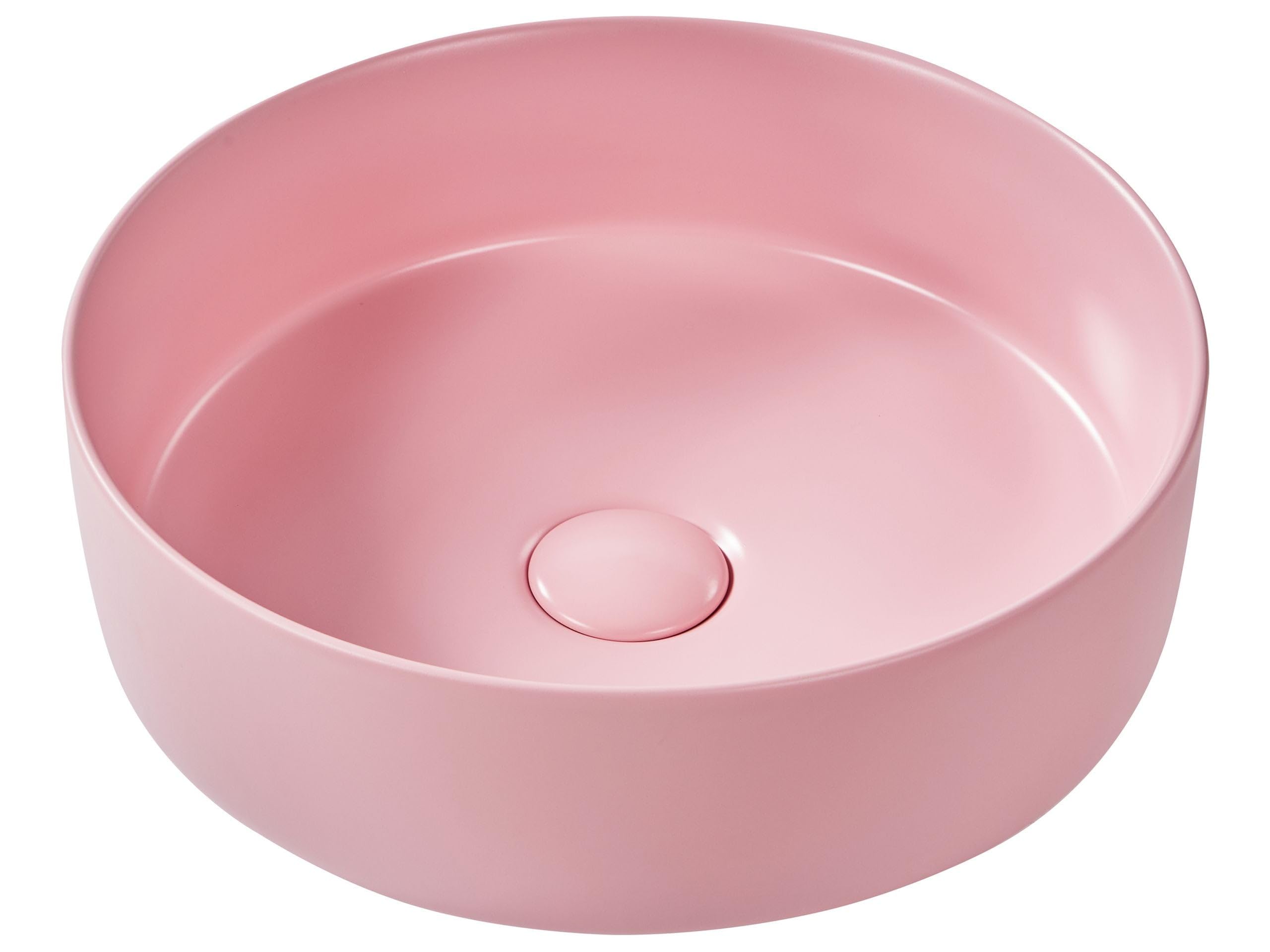 Umywalka łazienkowa nablatowa ceramiczna matowa okrągła 37 cm różowa Gudar